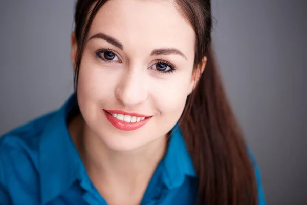 Close Portrait Smiling Young Woman Face Stock Image