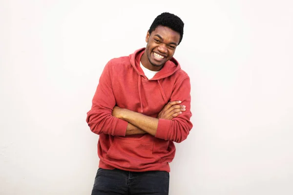 Retrato Horizontal Homem Americano Africano Feliz Com Braços Cruzados Por — Fotografia de Stock