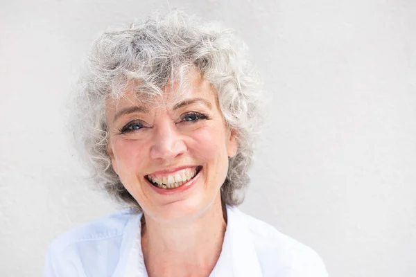 Close Horizontal Portrait Smiling Older Woman White Background — Stock Photo, Image