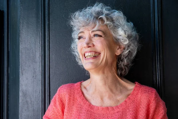 Close Portrait Smiling Middle Aged Woman Looking Away — Stock Photo, Image