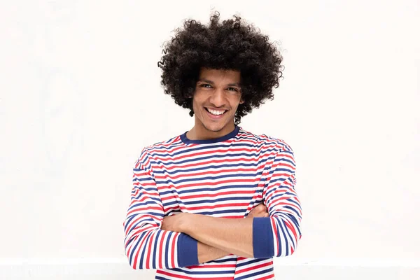 Передній Портрет Усміхненого Молодого Африканського Американця Волоссям Афроамериканського Кольору Руки — стокове фото