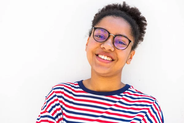 Close Horizontal Portrait Smiling Young African American Girl White Background — Stock Photo, Image