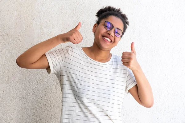 Portrait Happy Young Girl Thumbs Hand Sign — Stock Photo, Image