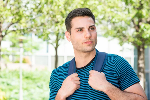 Close Portrait Handsome Young Man Backpack Outdoors — Stock Photo, Image