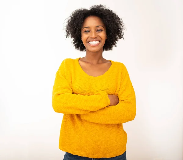 Nahaufnahme Porträt Lächelnde Junge Afrikanisch Amerikanische Frau Mit Von Isolierten — Stockfoto