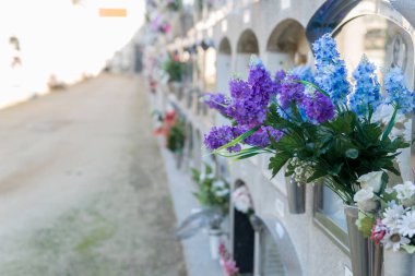 Mezarlıkta çiçekler.