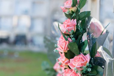 Mezarlıkta çiçekler.