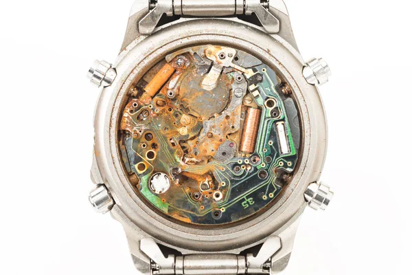 Orologio con macchinari arrugginiti — Foto Stock