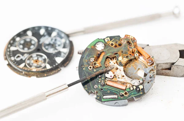 Clock with rusty machinery — Stock Photo, Image