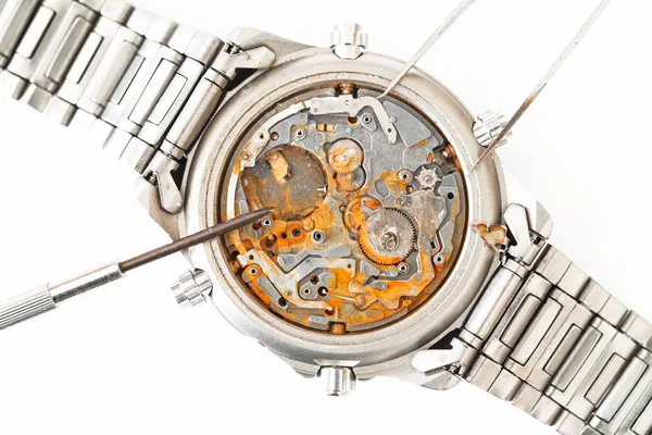 Orologio con macchinari arrugginiti — Foto Stock