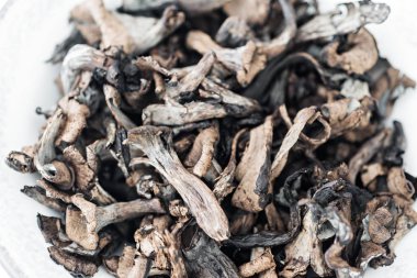 Craterellus cornucopioides bir tabak detay