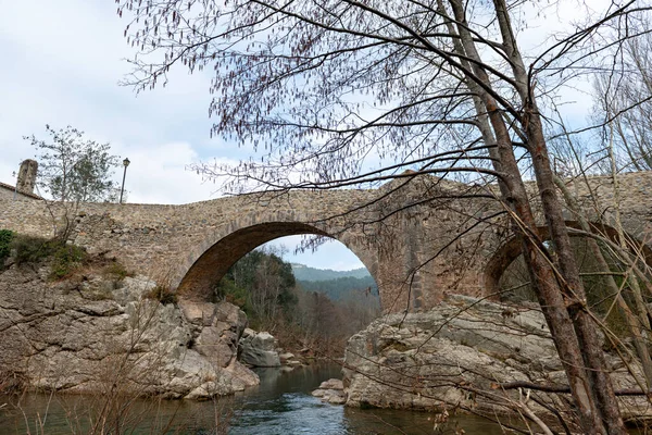 Details Van Bouw Van Een Middeleeuwse Brug Een Rivier Steken — Stockfoto