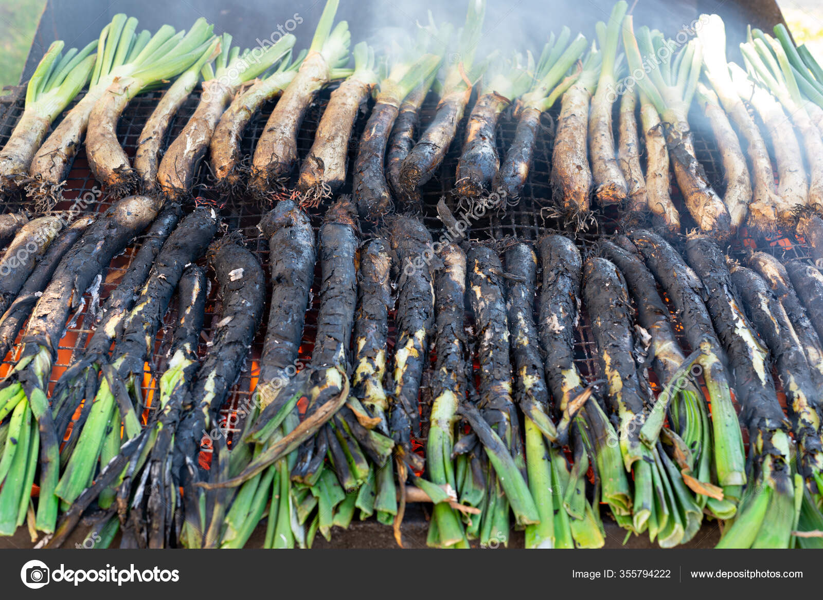 Cebollas Tiernas Parrilla Calots Catalanes Comida Tradicional Cataluña