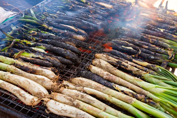 Gegrillte Zarte Zwiebeln Katalanischen Kalotten Genannt Traditionelles Essen Von Katalonien — Stockfoto