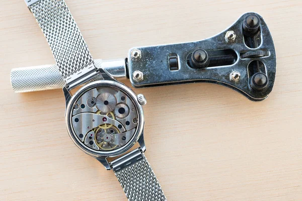 Detalhes Relógios Mecanismos Reparação Restauração Manutenção — Fotografia de Stock