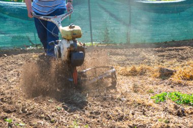 Onu ekebilmek için bir tarla hazırlayan monocultor 'un ayrıntıları.