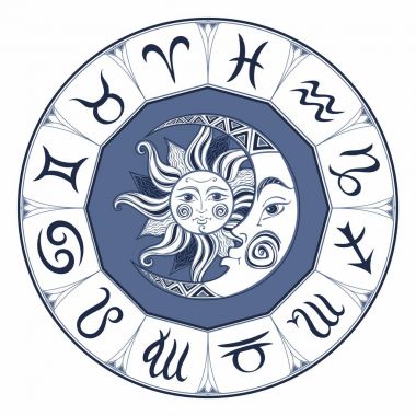 Güneş zodyak veya astrolojik sembolü tasarımını illüstrasyon vektör ve ay. Burç.