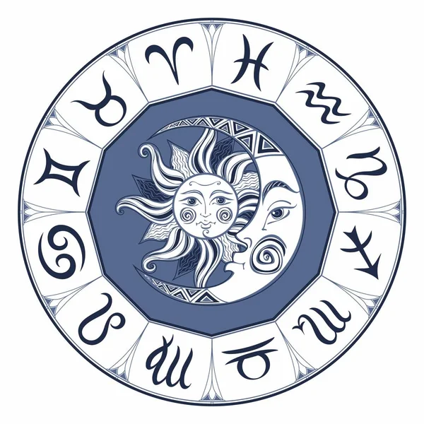Vektor Gambar Desain Zodiac Atau Astrologi Simbol Matahari Dan Bulan - Stok Vektor