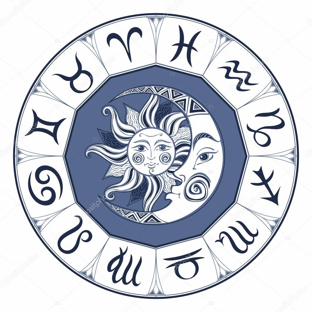 vector illustration design of Zodiac or Astrological symbol of sun and moon. Horoscope.
