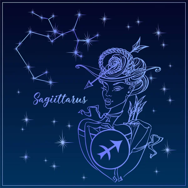 Sternzeichen Sagittarius ein schönes Mädchen. — Stockvektor