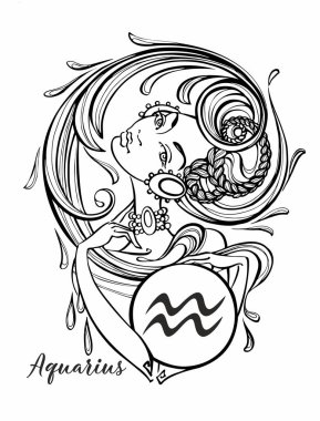 Burç Kova güzel bir kız. Burç. Astroloji. Boyama. Vektör