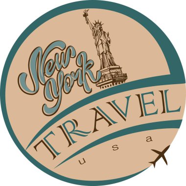 Seyahat. Amerika Birleşik Devletleri bir seyahat. New York şehri. Kroki. Özgürlük heykeli. Turizm endüstrisi için tasarım konsepti. Vektör çizim.