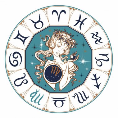Burç Başak güzel bir kız. Burç. Astroloji. Vektör