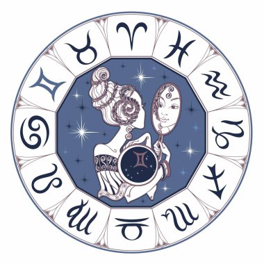 Burç İkizler güzel bir kız. Burç. Astroloji. Vektör