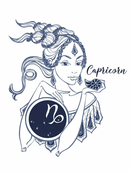 Signo Astrológico Capricornio Como Una Chica Hermosa Horóscopo Astrología Víctor — Archivo Imágenes Vectoriales