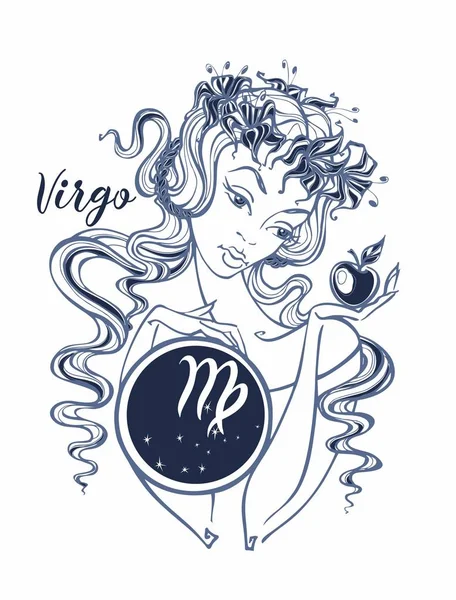 Sternzeichen Jungfrau Ein Schönes Mädchen Horoskop Astrologie Vektor — Stockvektor