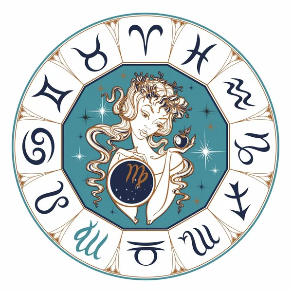 Segno Zodiacale Vergine Una Bella Ragazza Oroscopo Astrologia Vettore — Vettoriale Stock