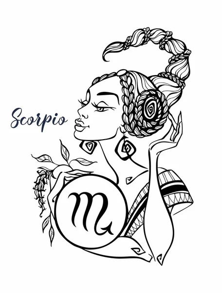 Segno Astrologico Scorpione Come Una Bella Ragazza Oroscopo Astrologia Colorare — Vettoriale Stock