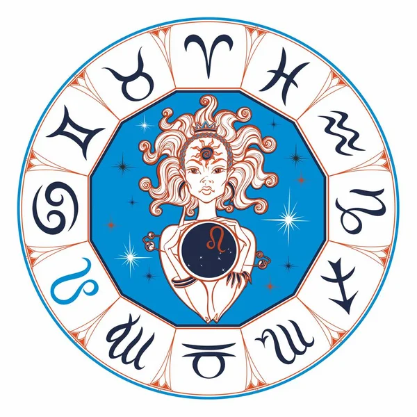 Znak Zodiaku Lew Piękna Dziewczyna Horoskop Astrologia Wektor — Wektor stockowy