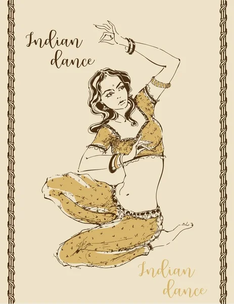 Индианка Индийский Танец Танцор Эскиз Колоринг Вектор — стоковый вектор