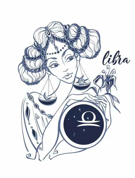 Signo Del Zodíaco Libra Como Una Chica Hermosa Horóscopo Astrología — Archivo Imágenes Vectoriales