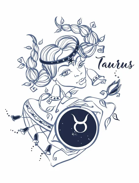 Знак Зодиака Телец Красивая Девушка Гороскоп Астрология Виктор — стоковый вектор