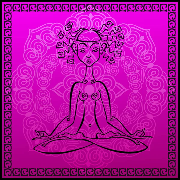 Meditace Esoterické Dívka Medituje Podložka Jógu Mandala Vektor — Stockový vektor