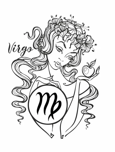 Signo Del Zodíaco Virgo Una Chica Hermosa Horóscopo Astrología Colorear — Vector de stock