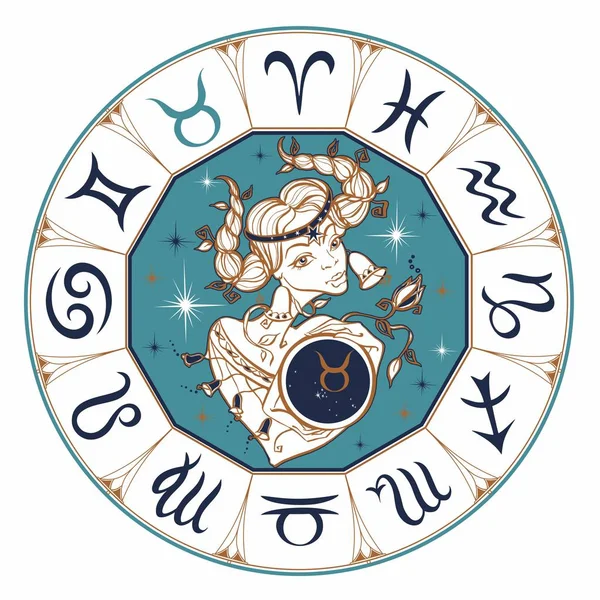 Signo Del Zodíaco Tauro Como Una Chica Hermosa Horóscopo Astrología — Archivo Imágenes Vectoriales