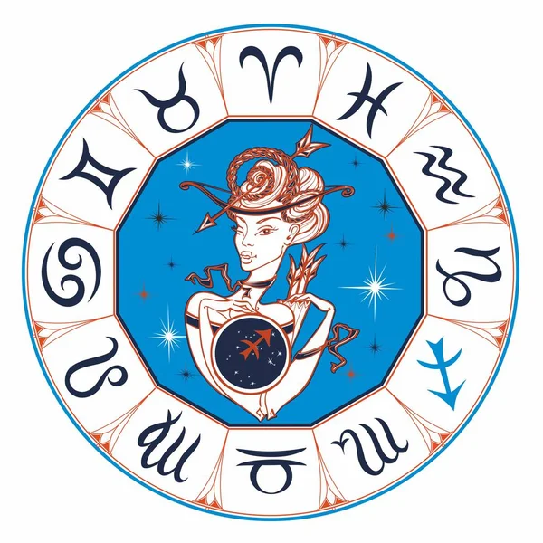 Sternzeichen Sagittarius Ein Schönes Mädchen Horoskop Astrologie Vektor — Stockvektor