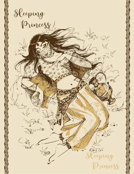 Princesa Durmiente Imagen Fabulosa Ilustración Gráficos Elegantes Ilustración Del Libro — Archivo Imágenes Vectoriales