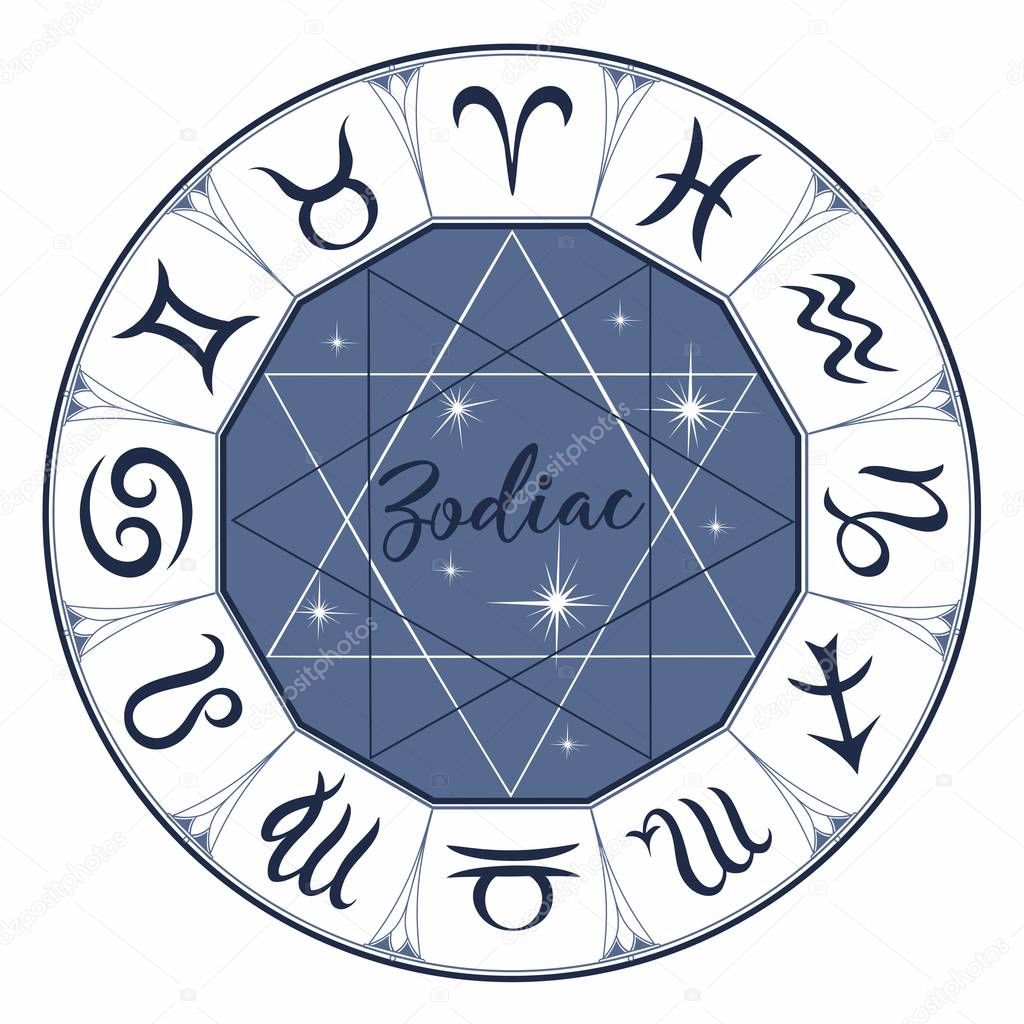 Zodiac. Signs. Astrological symbol. Horoscope. Astrology. Mystical. Vector
