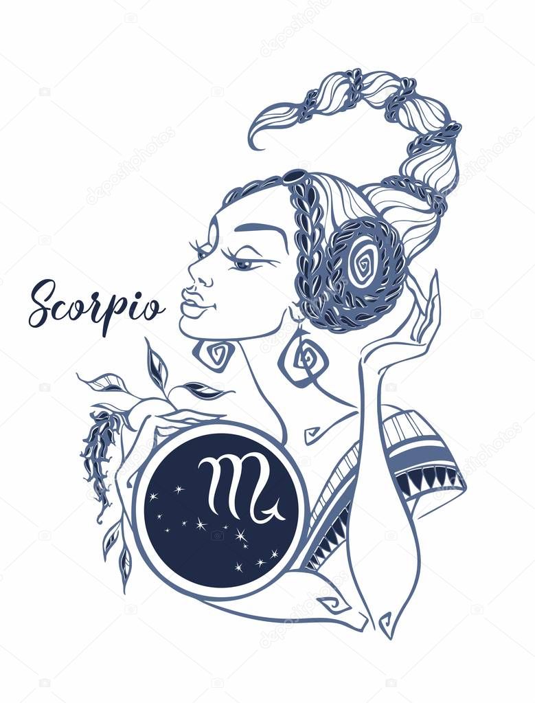 The Scorpio astrological sign as a beautiful girl. Horoscope. Astrology. Vector