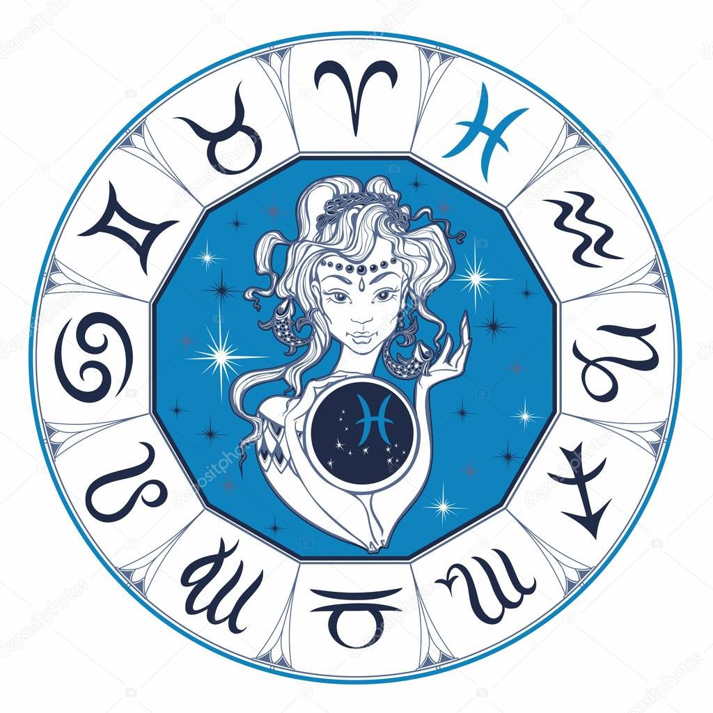 Zodiac sign Pisces a beautiful girl. Horoscope. Astrology.  Vector