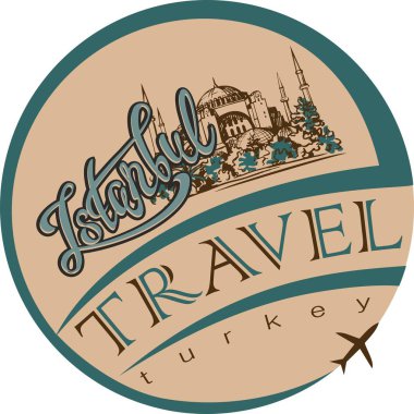 Seyahat. Türkiye gezisi. Istanbul şehri. Kroki. Ayasofya Müzesi. Turizm endüstrisi için tasarım konsepti. Vektör çizim.