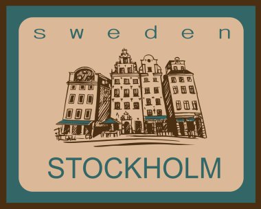 Seyahat. İsveç gezisi. City Of Stockholm. Kroki. Turizm endüstrisi için tasarım konsepti. Vektör çizim.