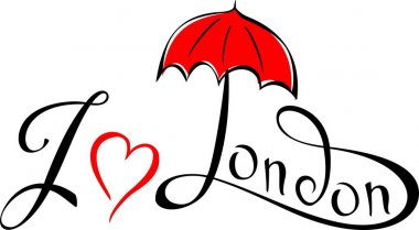 I love London. Lettering. Hand drawn vector illustration, design, postcard, logo. Umbrella.Vector. clipart