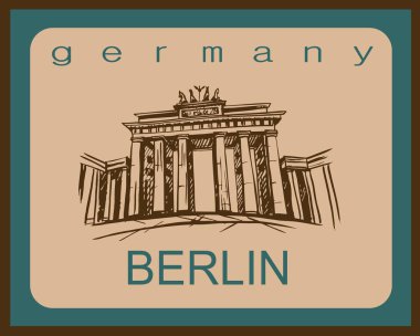 Seyahat. Almanya gezisi. Berlin şehri. Kroki. Brandenburg gates. Turizm endüstrisi için tasarım konsepti. Vektör çizim.