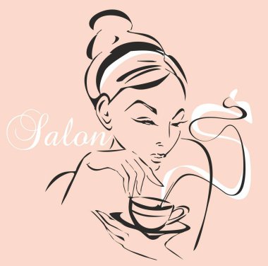 Çay içme kadın. Güzellik Salonu. Duraklat. Vektör