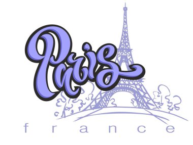 Paris.Lettering. Fransa gezisi. Eyfel Kulesi bir kroki. Turizm endüstrisi için tasarım konsepti. Vektör çizim.